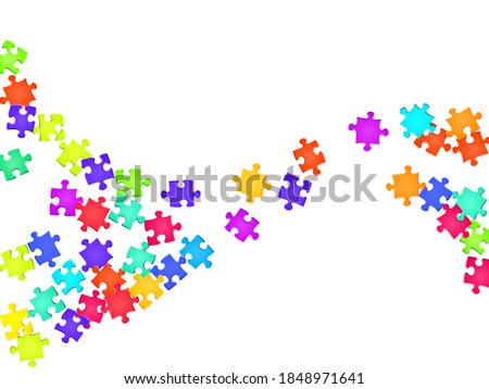 Game enigma jigsaw puzzle rainbow colors pieces vector background. Group of puzzle pieces isolated on white. Problem solving abstract concept. Jigsaw match elements.