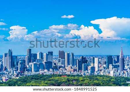 Skyscrapers and Summer Clouds in Shinjuku, Tokyo, Japan Royalty-Free Stock Photo #1848991525