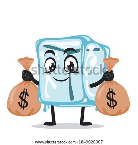 vector illustration of ice cube character of mascot holding sacks of money