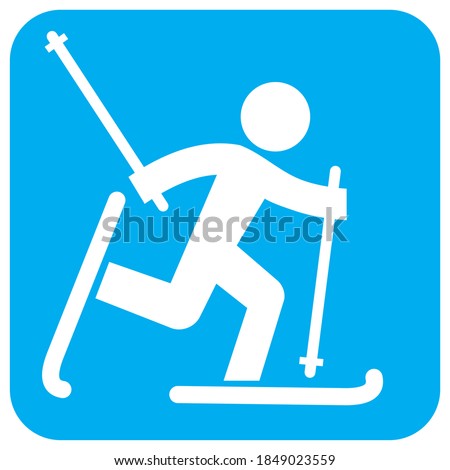 cross-country skier, white silhouette at blue frame,vector icon