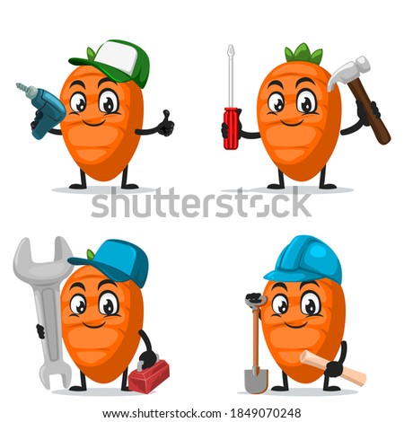 vector illustration of carrot character or mascot collection set with service or repair theme