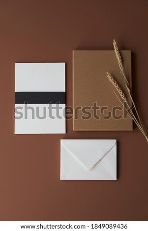Creative idea background with envelope mail, and gift box, flat lay. Minimal idea concept