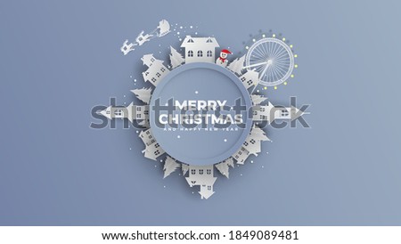 360 degree Merry Christmas illustration in winter. 360 degree view in winter. paper cut and craft style. vector, illustration.