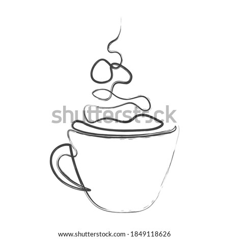 Continuous lines, coffee, latte, art, heart, hand drawn, simple lines, vector illustration