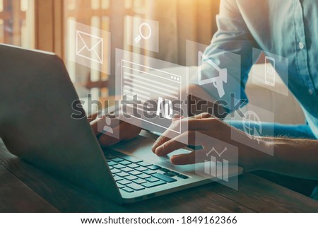 digital marketing concept, online advertisement, ad on website and social media Royalty-Free Stock Photo #1849162366