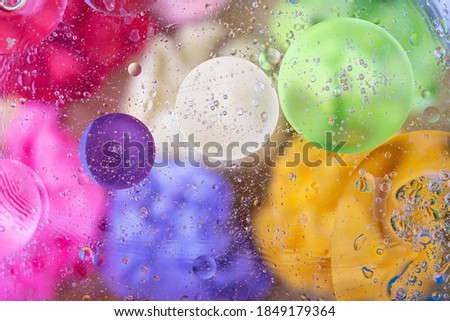 Oil and water drops. Abstract colorful modern background with glass. 3d rendering illustration