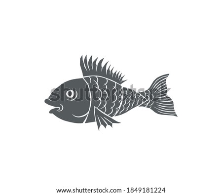 fish doodle elements with cartoon style vector isolated. smiling fish