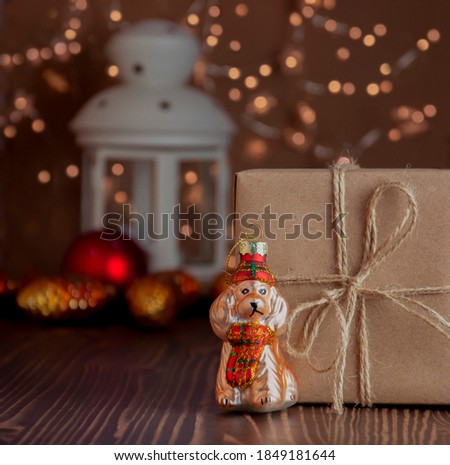 christmas tree toy and gift on new year background with bokeh