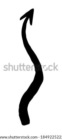 Ink arrow curled symbol hand painted with brush in swoosh whimsical style, isolated on white background. Vector illustration