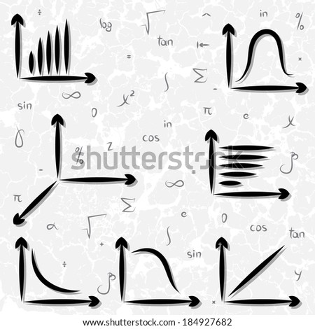 Hand drawn graphics and mathematics symbols on the light gray background