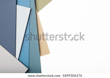Color Swatches on a white background. Ideas and inspiration for renovation. Copy paste space. Royalty-Free Stock Photo #1849306276