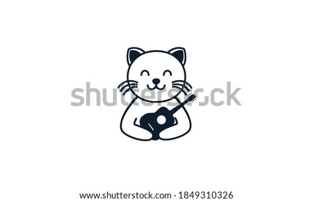 cat and guitar outline logo vector 