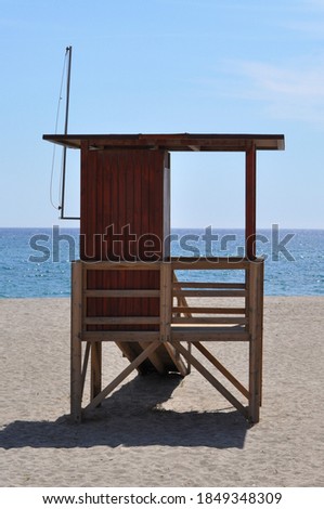 Lifeguard post in Carboneras, Almeria. Artistic vertical photo.