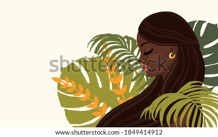 Women African portrait  and floral elements. vector illustration