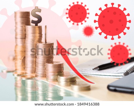 Concept photo showing value increase of dollar and relationship to the virus