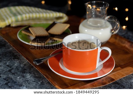 picture of delicious coffee and cookies breakfast on the kitchen table