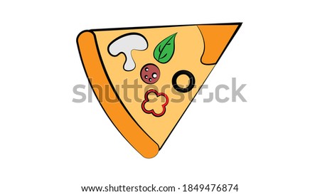 Slice of pizza with salami olive and meadow . Vector clip art fast food illustration.