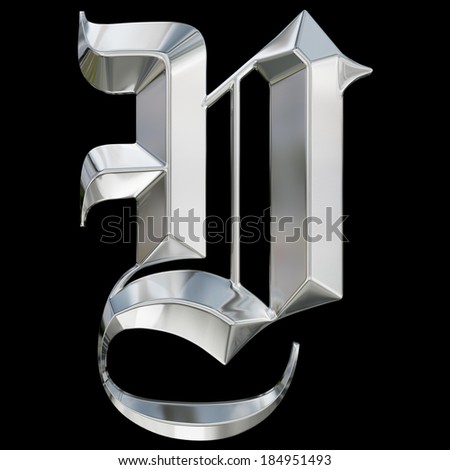 Metallic patterned letter of german gothic alphabet font. Letter V