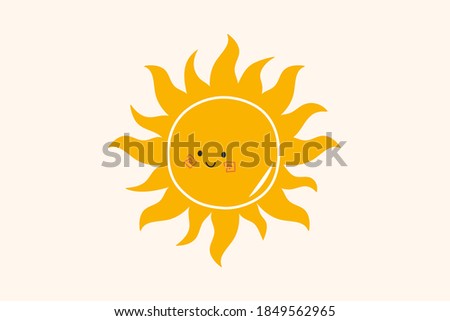 Hand drawn cute smiling icon sun smile summer suns emoji. Flat vector illustration.