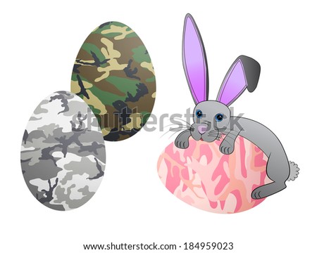 Easter bunny rabbit with decorated Easter eggs