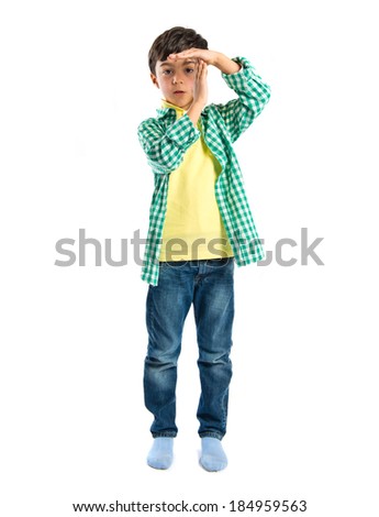 Kid making time out gesture over white background