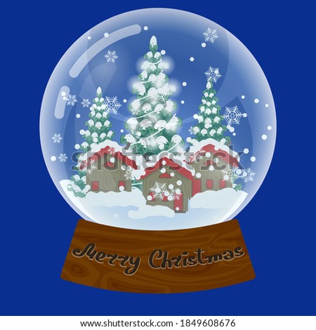 glass snow globe with houses and christmas trees
