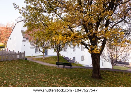 The Artillery Park Heritage Site in the Fall, with the 18th Century Dauphine Redoubt in the background, Quebec City, Quebec, Canada Royalty-Free Stock Photo #1849629547