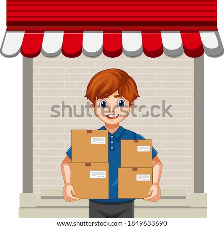 Man delivery package on white background illustration
