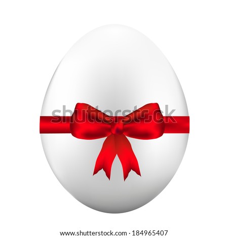 Easter white egg with red bow and ribbon. Vector illustration