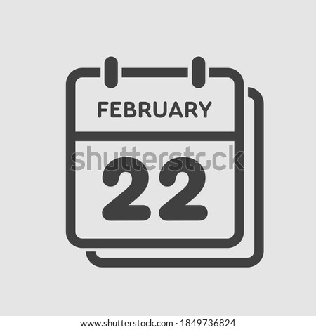 Icon page calendar day - 22 February. 22th days of the month, vector illustration flat style. Date day week Sunday, Monday, Tuesday, Wednesday, Thursday, Friday, Saturday. Winter holidays in February Royalty-Free Stock Photo #1849736824