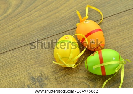 colorful Easter eggs lying on a table