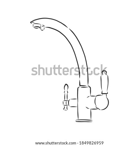Vector Single Sketch Kitchen Faucet, kitchen faucet, vector sketch illustration