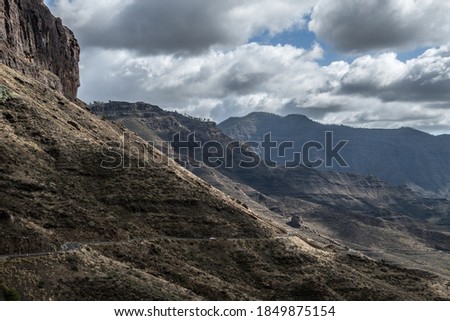 Mountain view on the rocky highlands above the timber line of Gran Canaria Royalty-Free Stock Photo #1849875154
