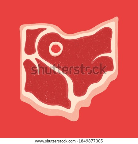 Steak Ohio state logo. Vector retro black and red meat dishes logotype illustration. Graphic grill BBQ label, emblem, symbol. Premium beef restaurant badge