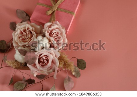 festive flowers bouquet and gift box for background