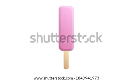 Pink ice cream on stick with stripes flat isolated.
