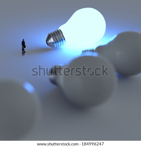 businessman walking to growing  lightbulb 3d idea diagram as success concept 