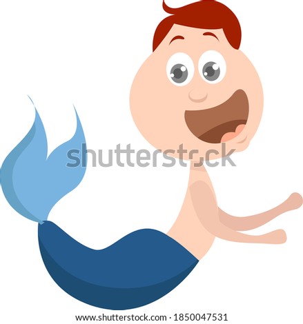 Merman with a blue tail, illustration, vector on white background
