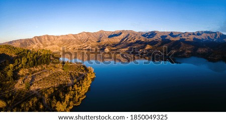 Aerial view of the river Ebro in the morning in Spain