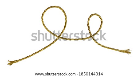 Twisted golden metallic rope isolated on white Royalty-Free Stock Photo #1850144314