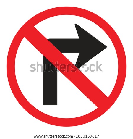 no right turn sign vector illustration,isolated on white background,top view