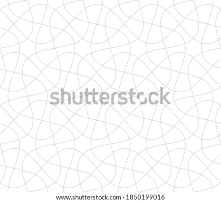 Seamless linear pattern with thin wavy lines on white background. Abstract vector texture with irregular waves. Stylish monochrome design for textile, fabric and wrapping. Trendy monochrome design. Royalty-Free Stock Photo #1850199016