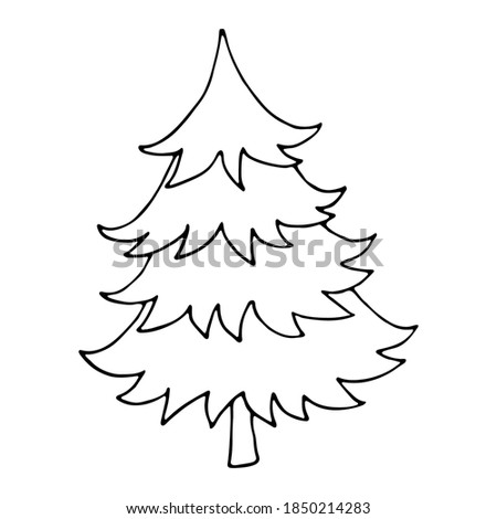 Hand drawn Christmas tree isolated on whiteю Sketch winter icon.