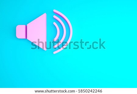 Pink Speaker volume, audio voice sound symbol, media music icon isolated on blue background. Minimalism concept. 3d illustration 3D render.