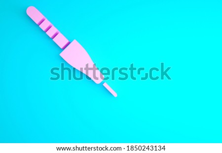 Pink Audio jack icon isolated on blue background. Audio cable for connection sound equipment. Plug wire. Musical instrument. Minimalism concept. 3d illustration 3D render.