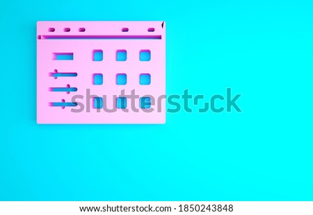 Pink Drum machine icon isolated on blue background. Musical equipment. Minimalism concept. 3d illustration 3D render.
