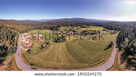 Picture of a panoramic aerial view of the landscape in the Bavarian Forest with the mountains Lusen and Rachel and Arber, Germany