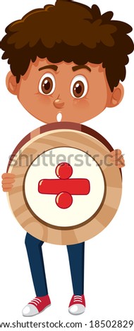 Student boy holding basic math symbol or sign cartoon character isolated on white background illustration
