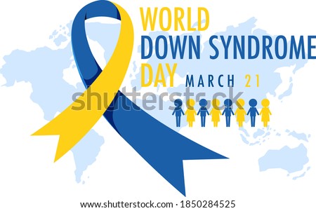 World Down Syndrome on 21 March with yellow - blue ribbon sign illustration Royalty-Free Stock Photo #1850284525