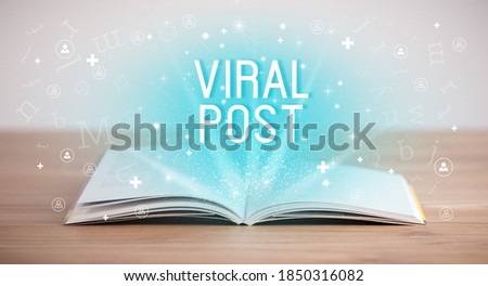 Open book with VIRAL POST inscription, social media concept